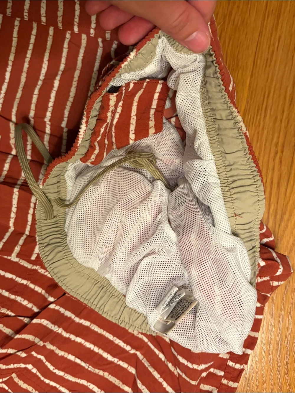 L.L. Bean Men's Rust and Cream Striped Swim Trunks